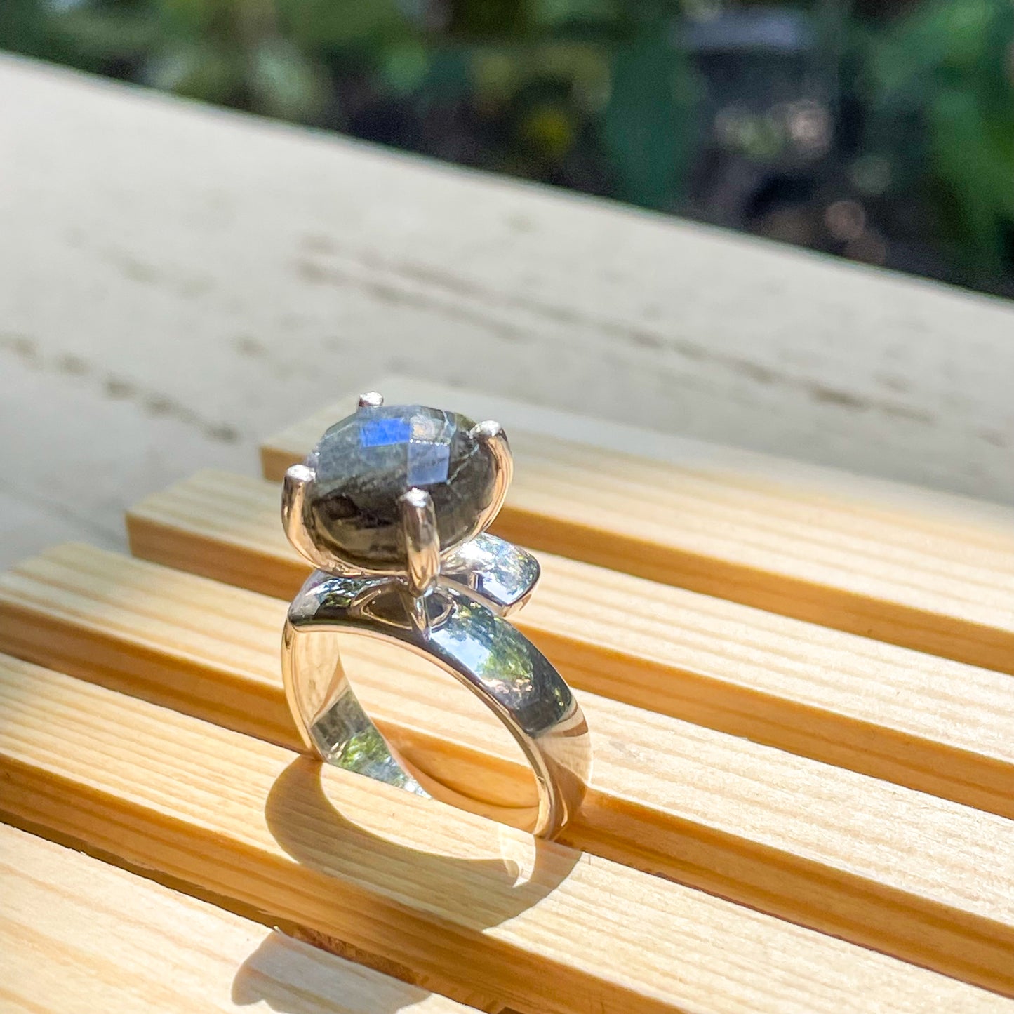 Labradorite Polka Dot Prong Ring - Solid Sterling Silver