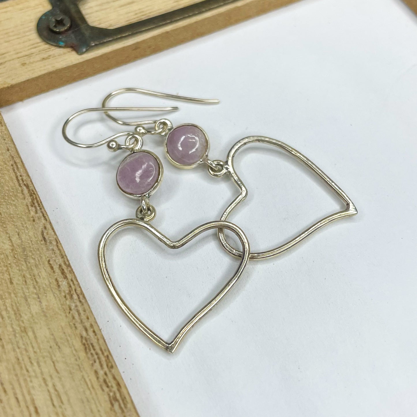 Pink Kunzite Heart Dangles-Solid Sterling Silver