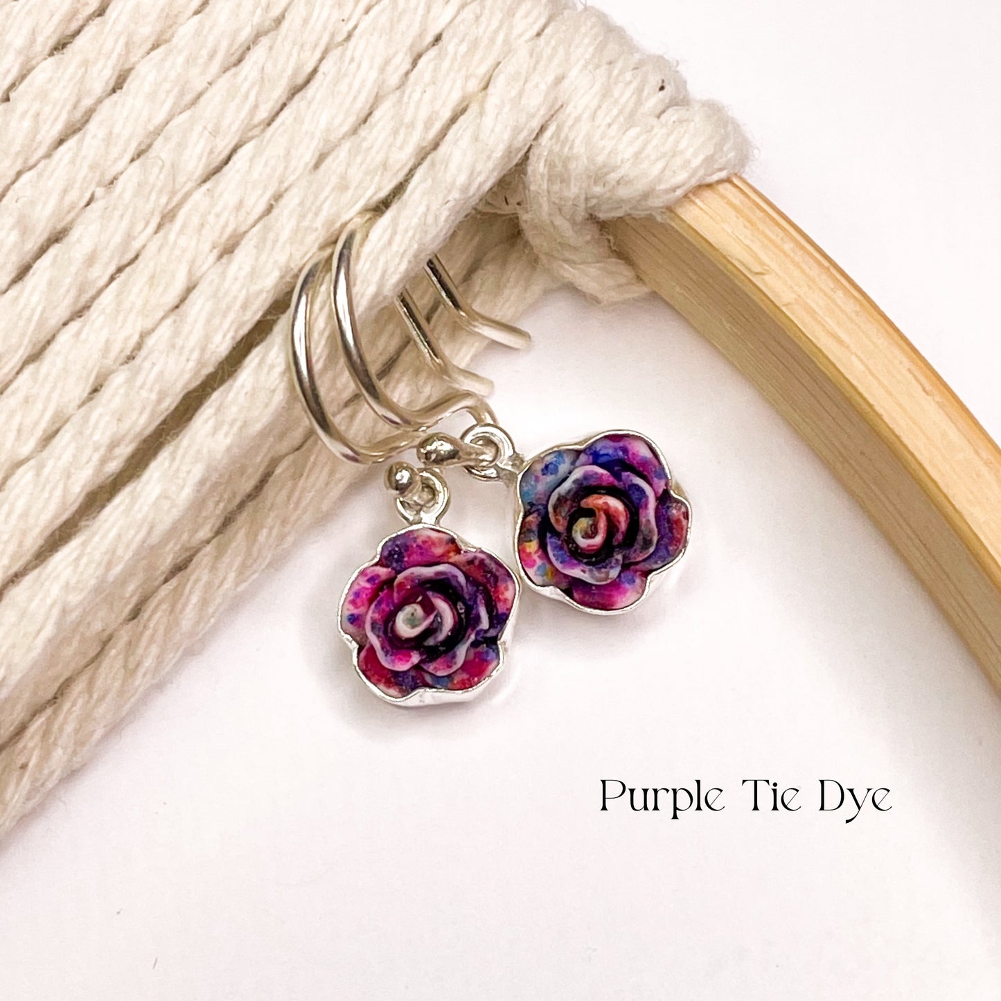 Mini Resin Rose Dangles - Sterling Silver