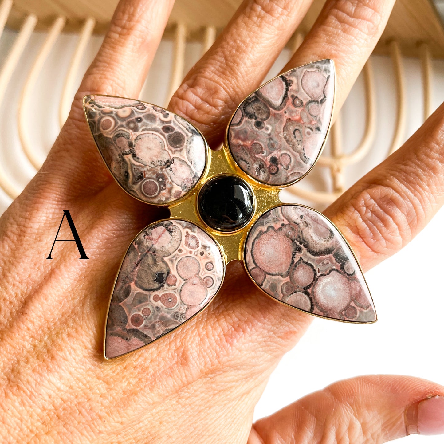 Asteroid Jasper w Black Onyx Statement Ring - Alchemia Gold
