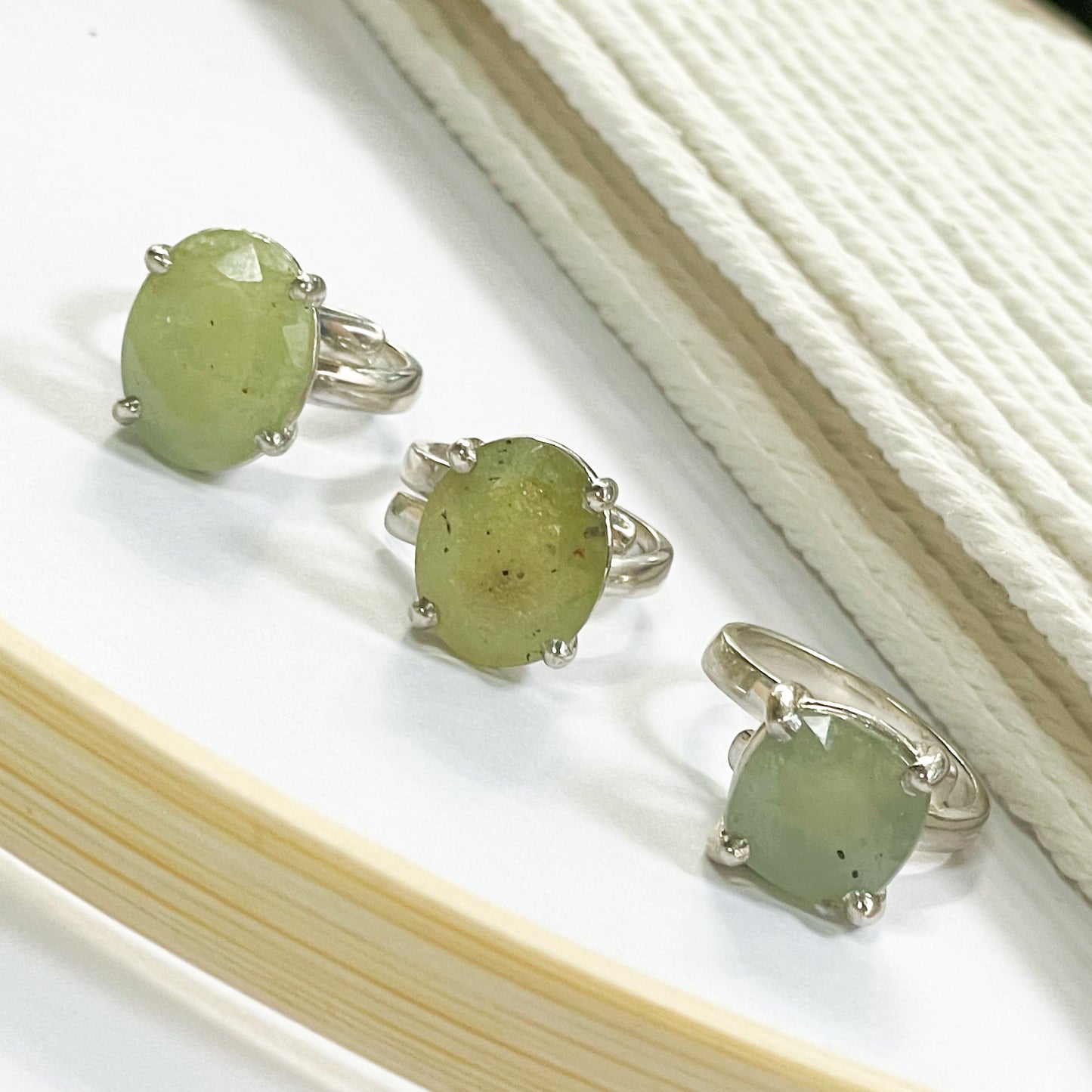 Green Sapphire Prong Ring - Solid Sterling Silver