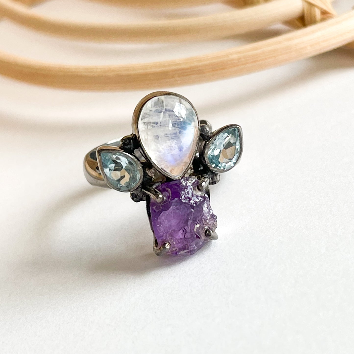 Rainbow Moonstone & Raw Multi Stone Collection - Solid Sterling Silver