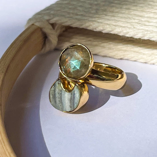 Druzy Moon & Labradorite Bypass Ring - Alchemia