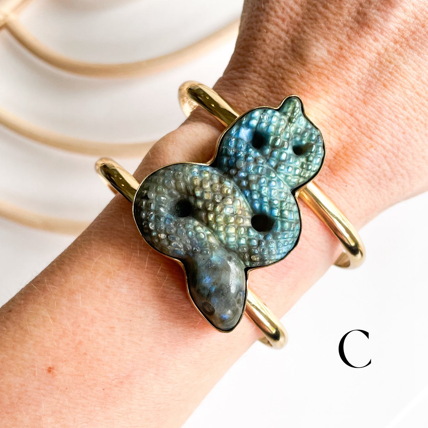 Labradorite Snake Double Cuff - Alchemia Gold