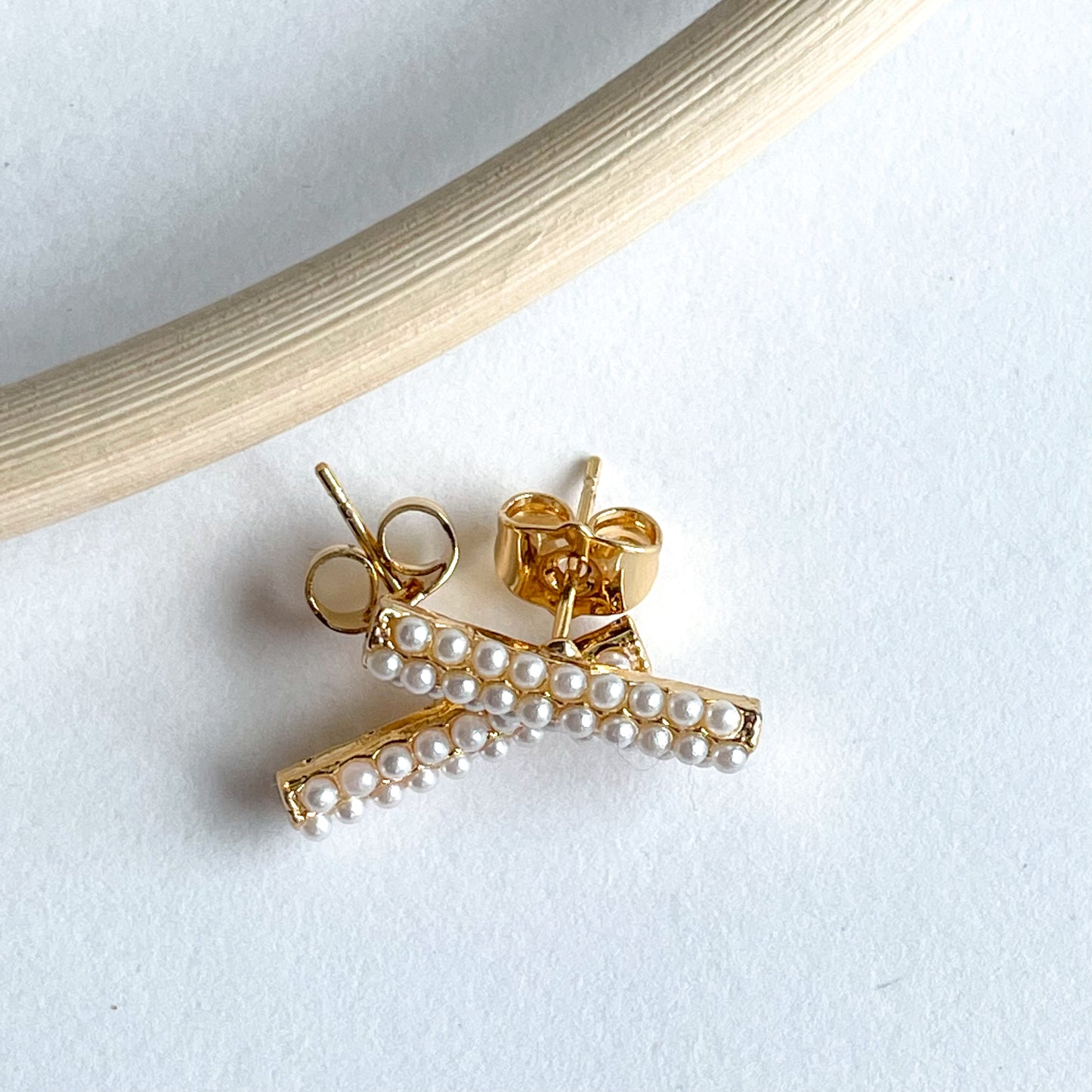 Long Pearl Bar Studs - 18k Gold Filled