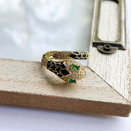 Black Snake Ring - 18K Gold Filled