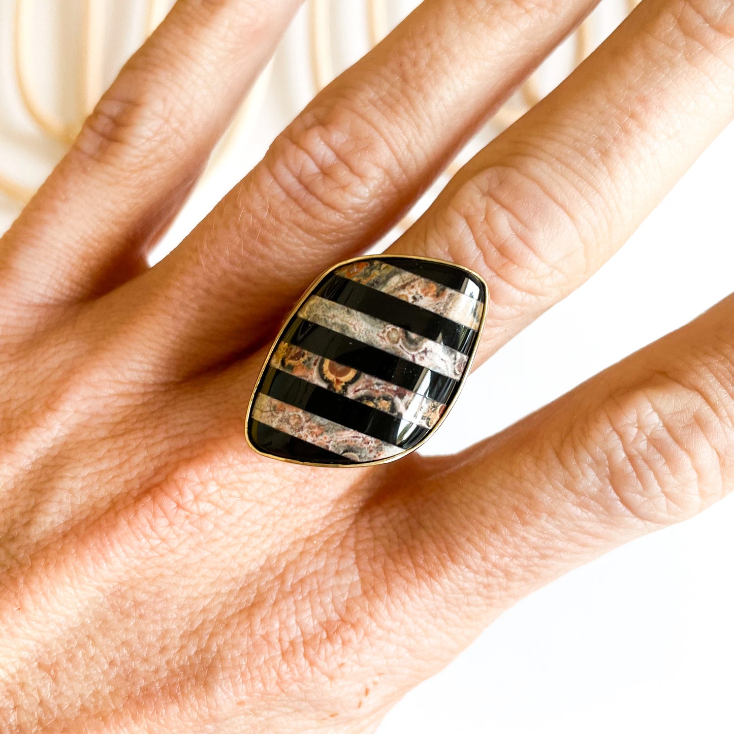 Mosaic Jasper & Black Onyx Ring - Alchemia