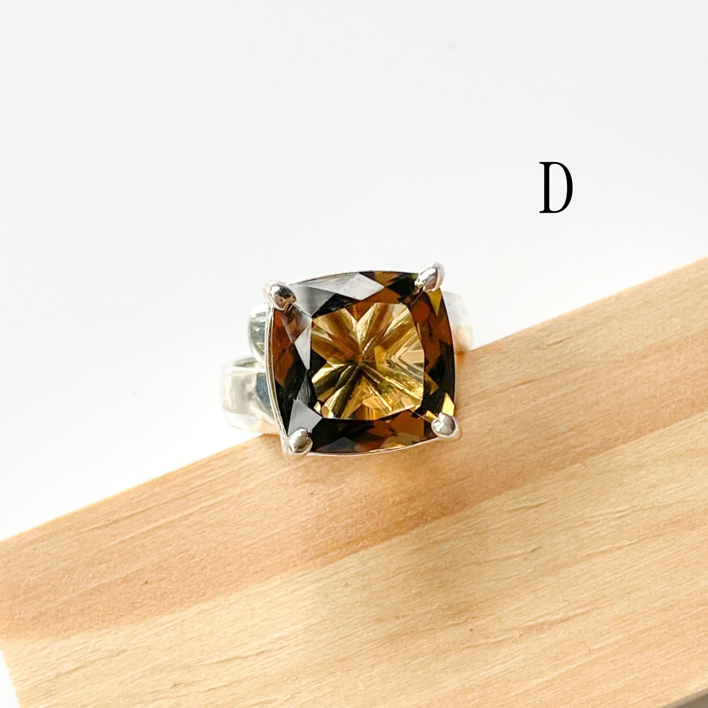 Whiskey Quartz Prong Ring - Solid Sterling Silver