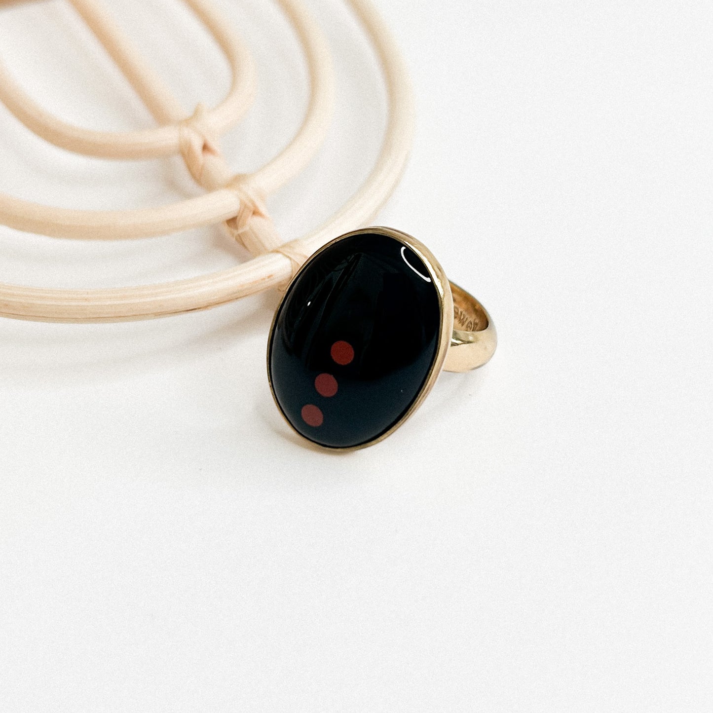 Black Onyx & Red Dot Ring - Both Metals