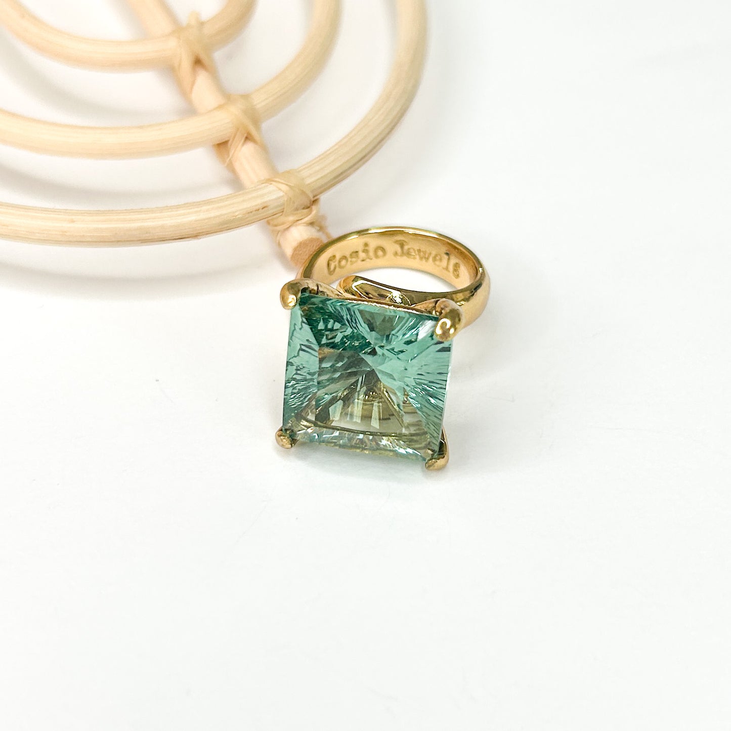 Square Green Quartz Large Prong Ring-Alchemia