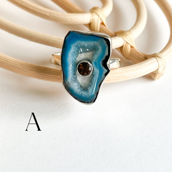 Agate With Gemstone Ring - Solid Sterling Silver