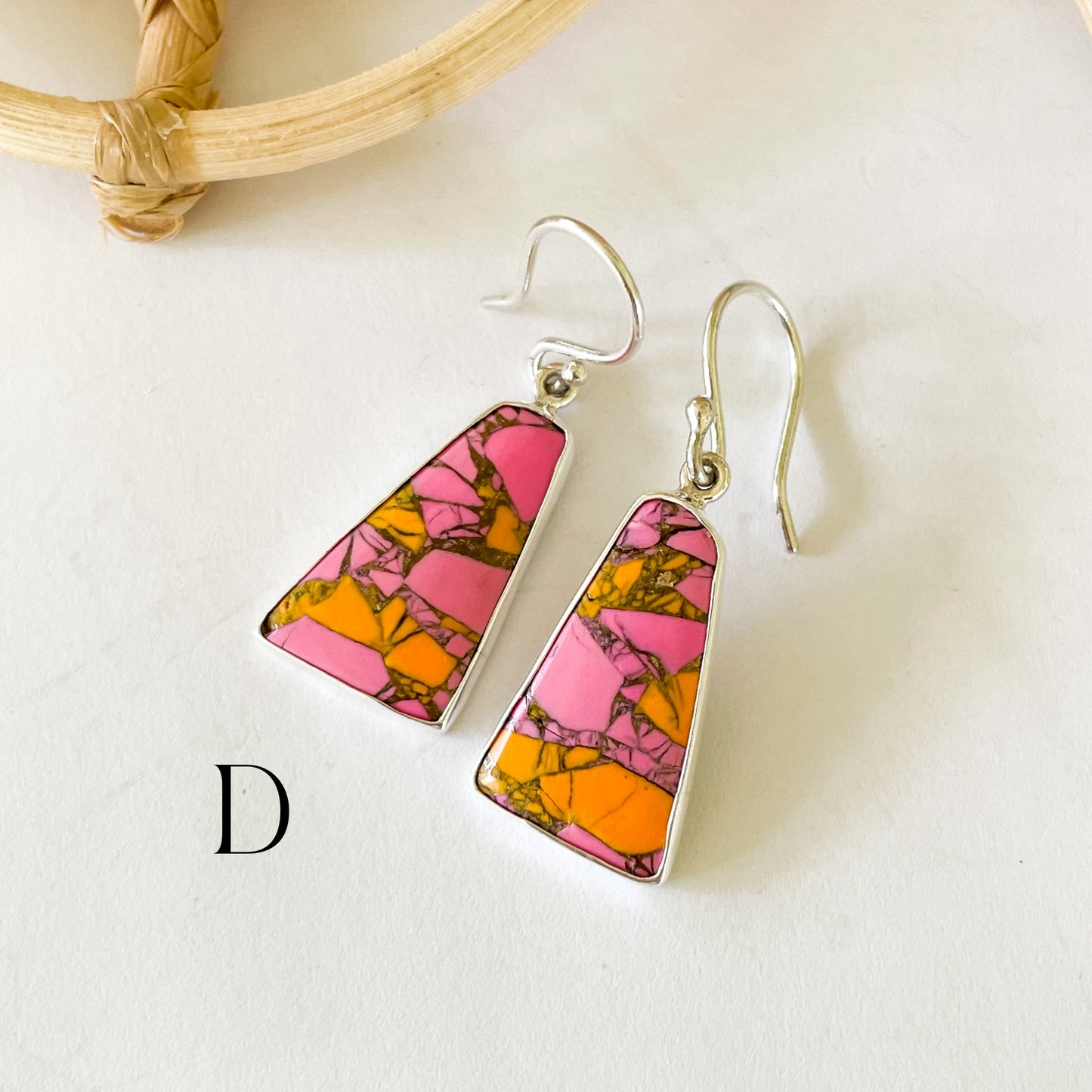 Orange & Pink Jasper Earrings - Solid Sterling Silver