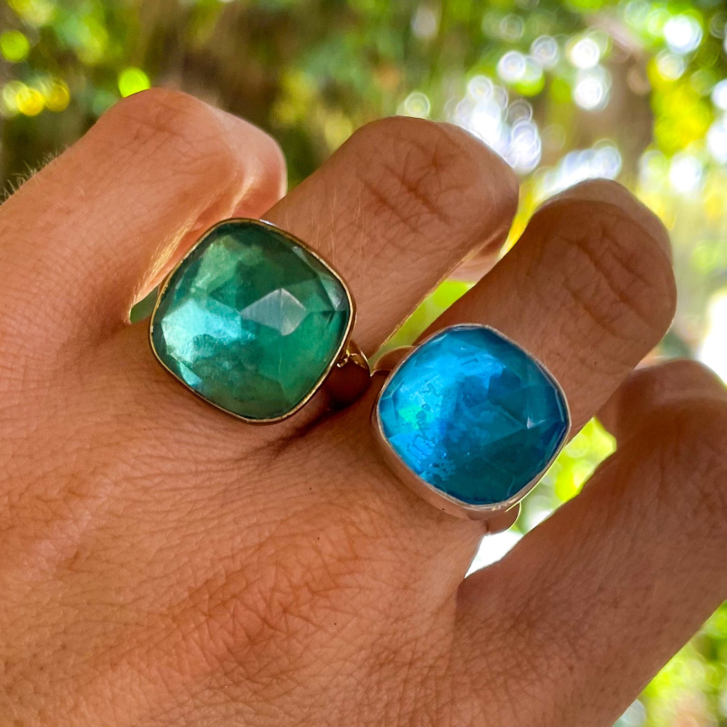 Faceted Blue or Teal Ring - Solid Sterling Silver