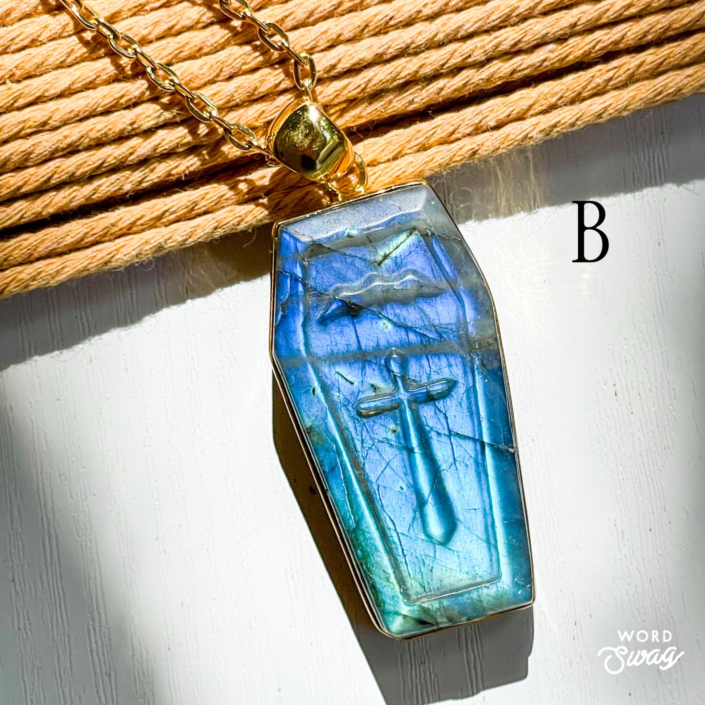 Labradorite Statement Coffin Pendant  - Alchemia Gold