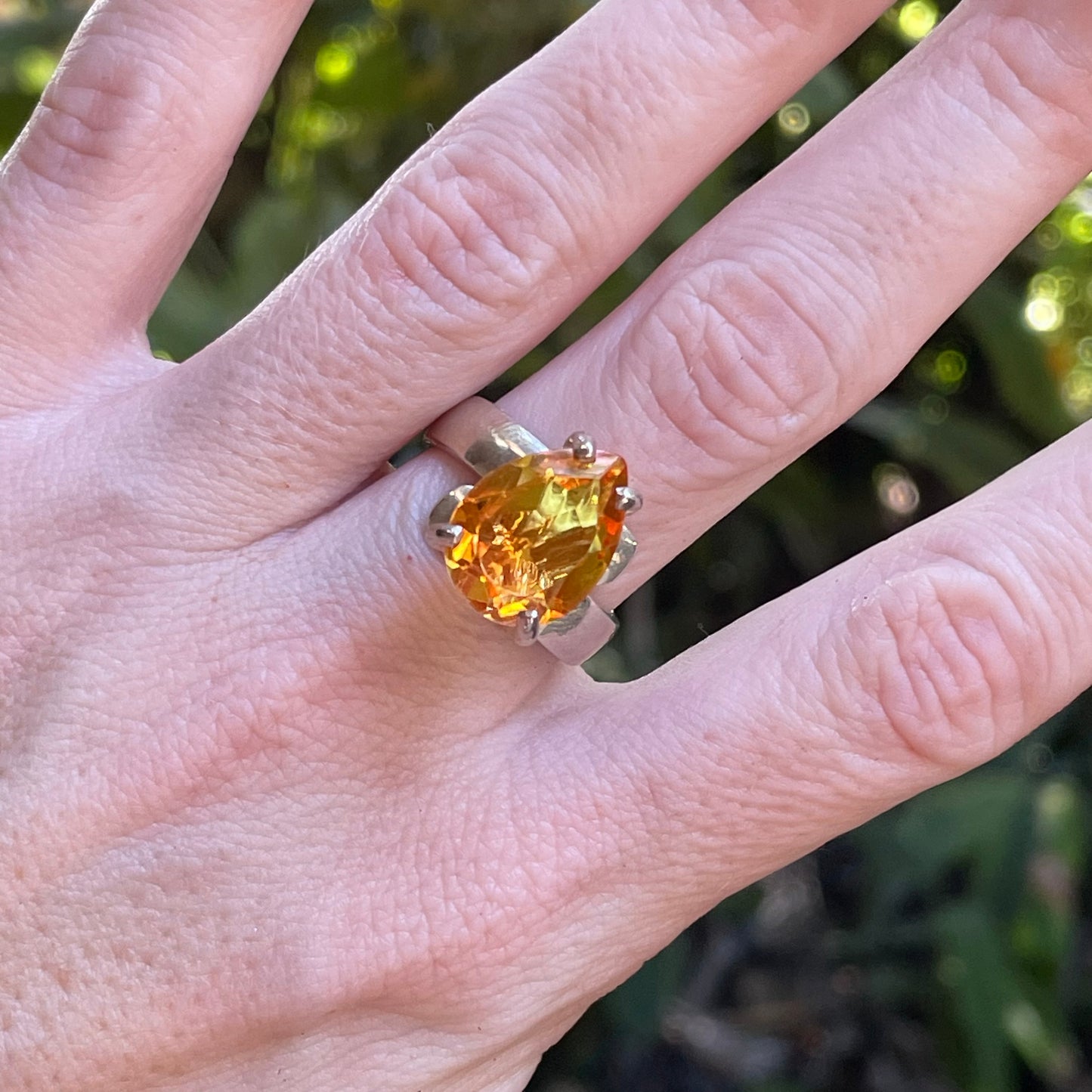 Sunset Glass Prong Ring - Solid Sterling Silver