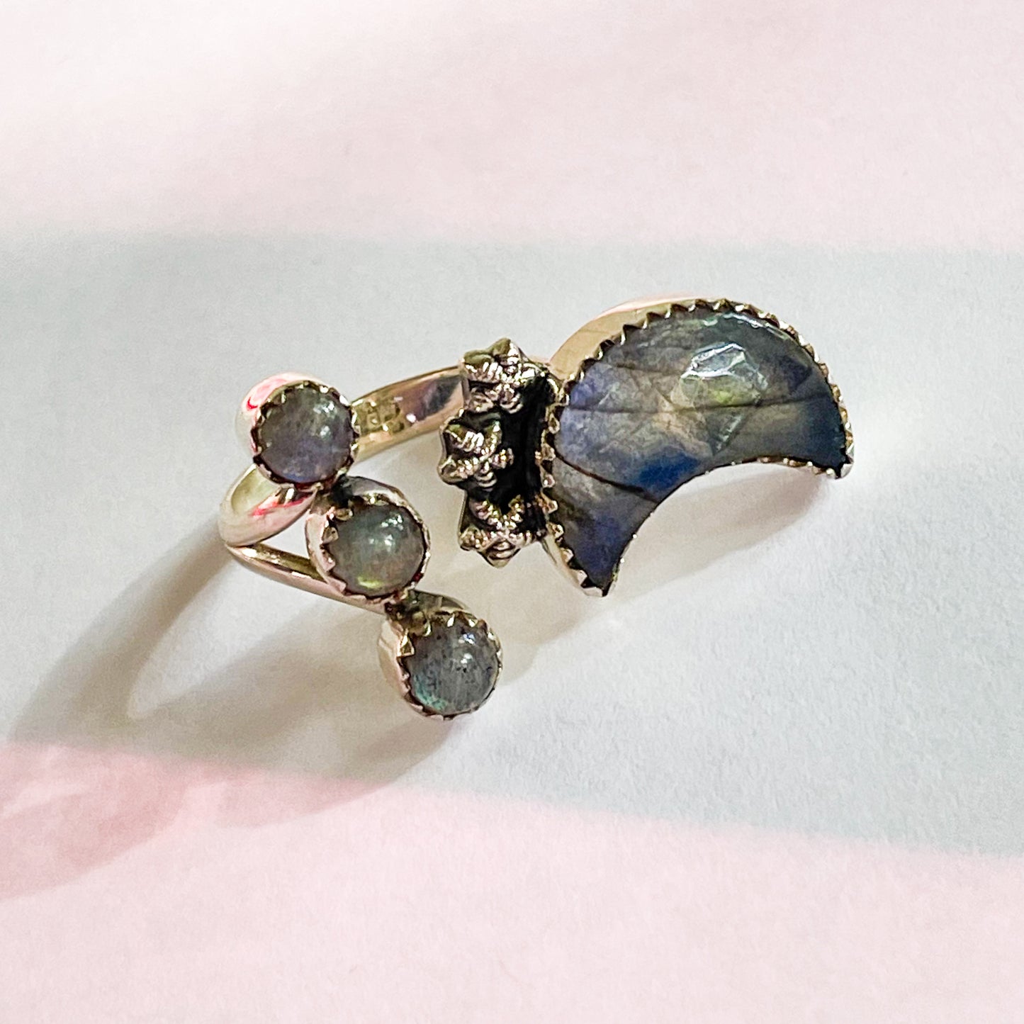 Side Set Moon & Constellation Labradorite Ring - Solid Sterling Silver