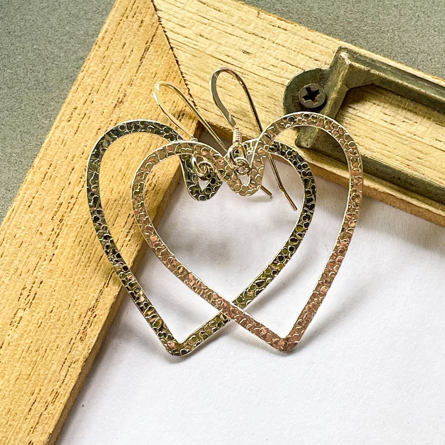 Heart Dangle Earrings - Solid Sterling Silver
