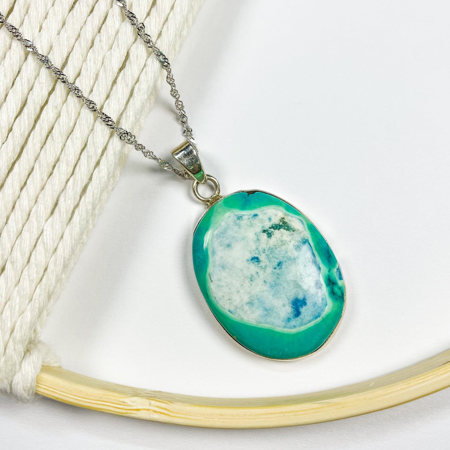 Ocean Vibe Agate Pendant - Solid Sterling Silver