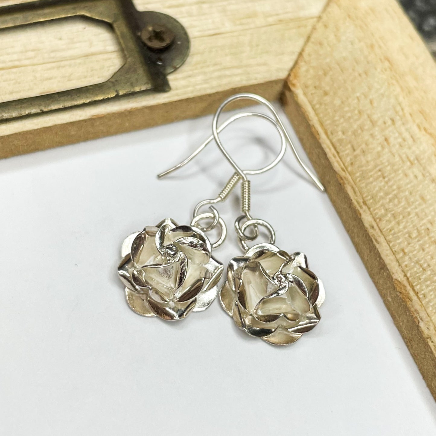 Rose Earrings - Solid Sterling Silver