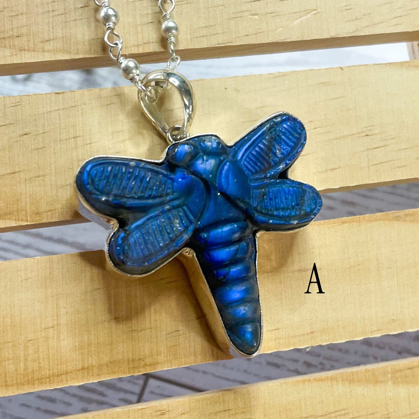 Dragonfly Labradorite Pendant - Solid Sterling Silver