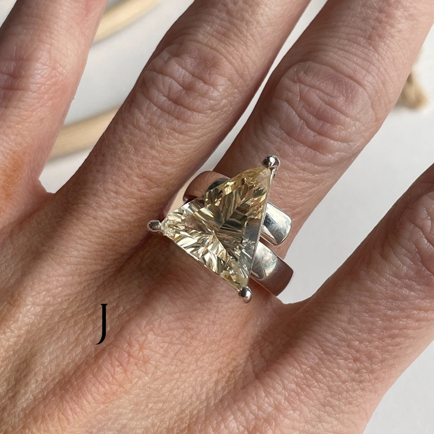 Light Citrine Special Cut Ring - Solid Sterling Silver