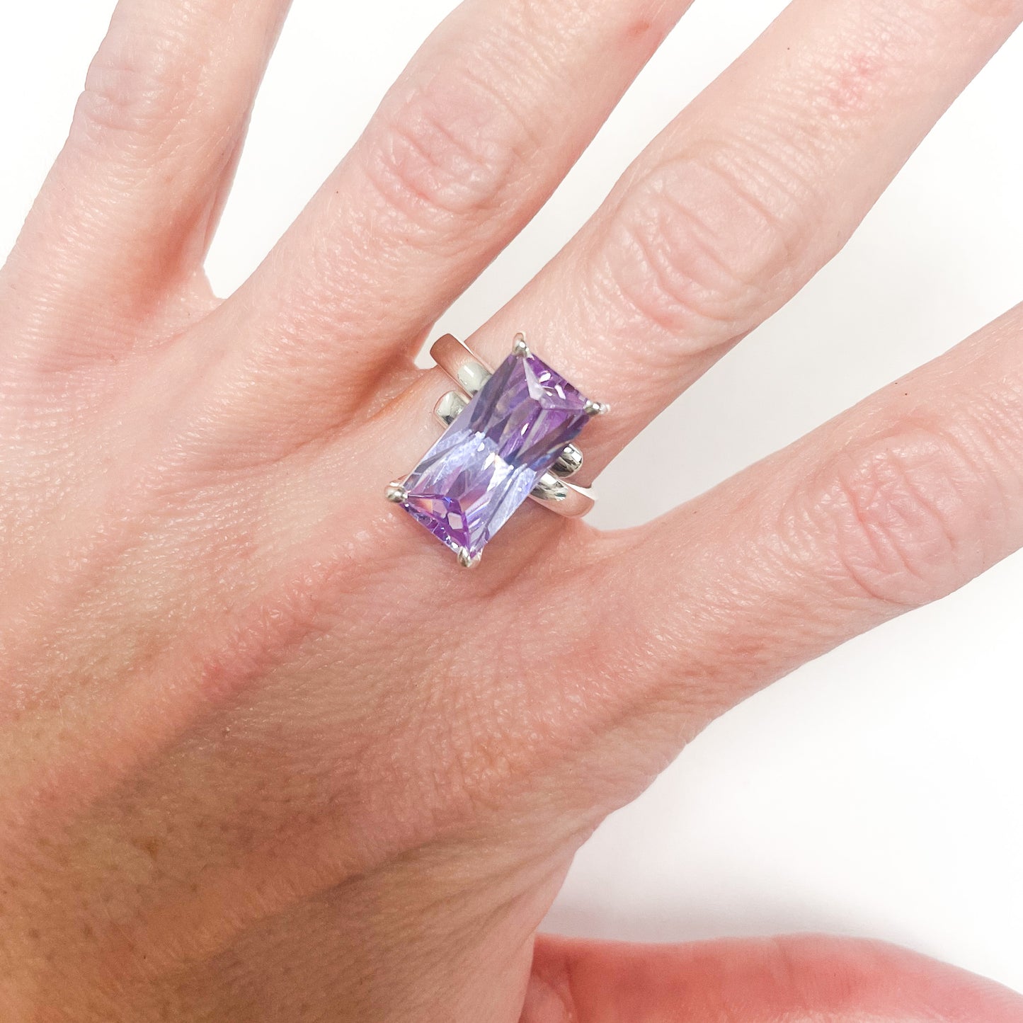 Rectangle CZ Prong Ring - Solid Sterling Silver