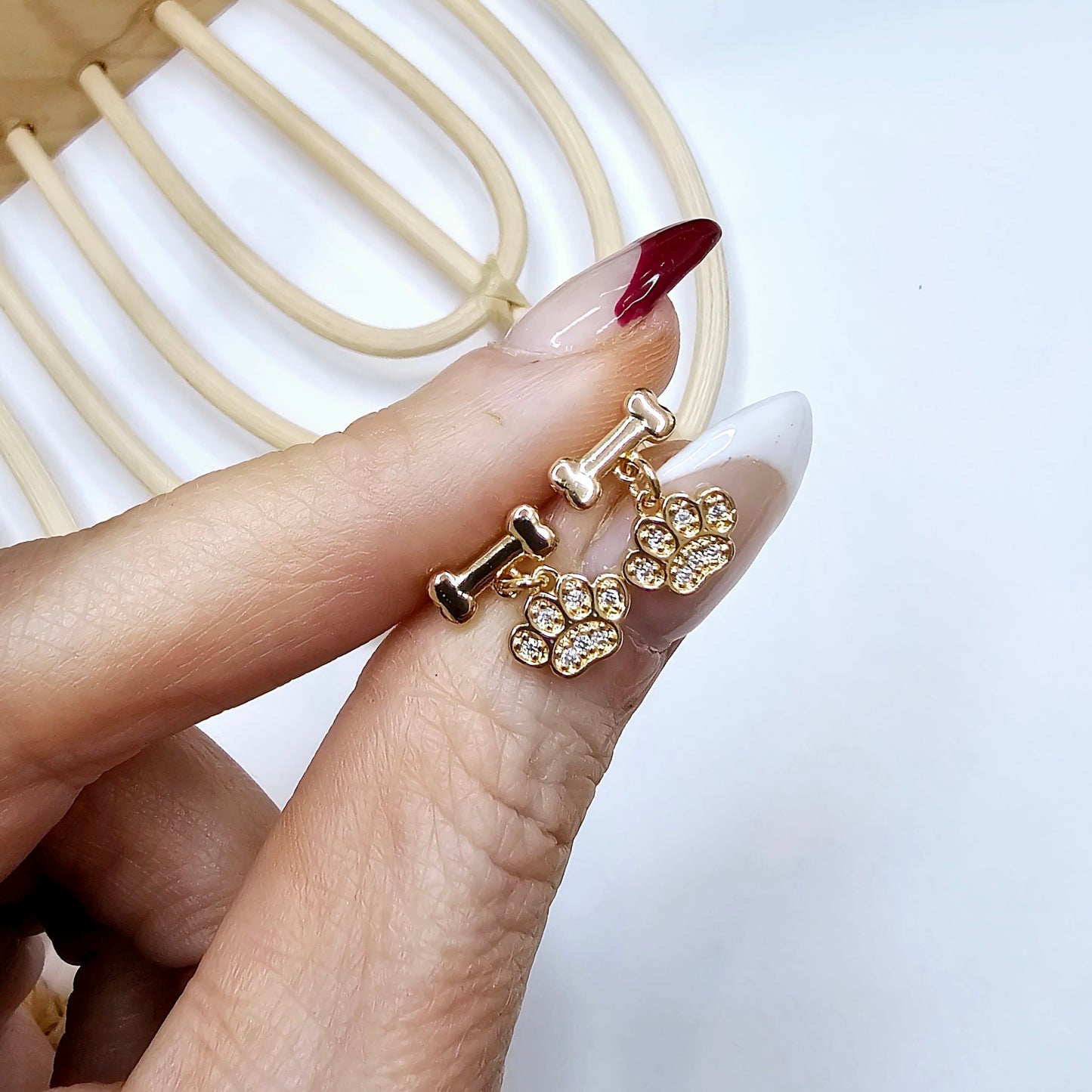 CZ Dog Paw & Dog Bone Stud Dangle - 18k Gold Filled