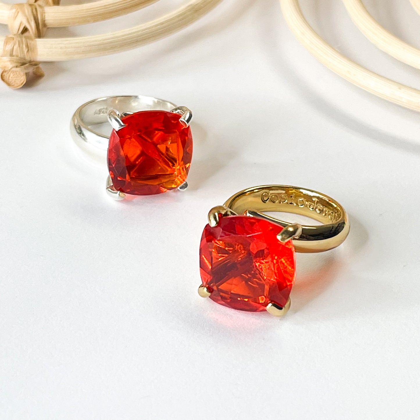 Red CZ Cushion Square Ring - Alchemia