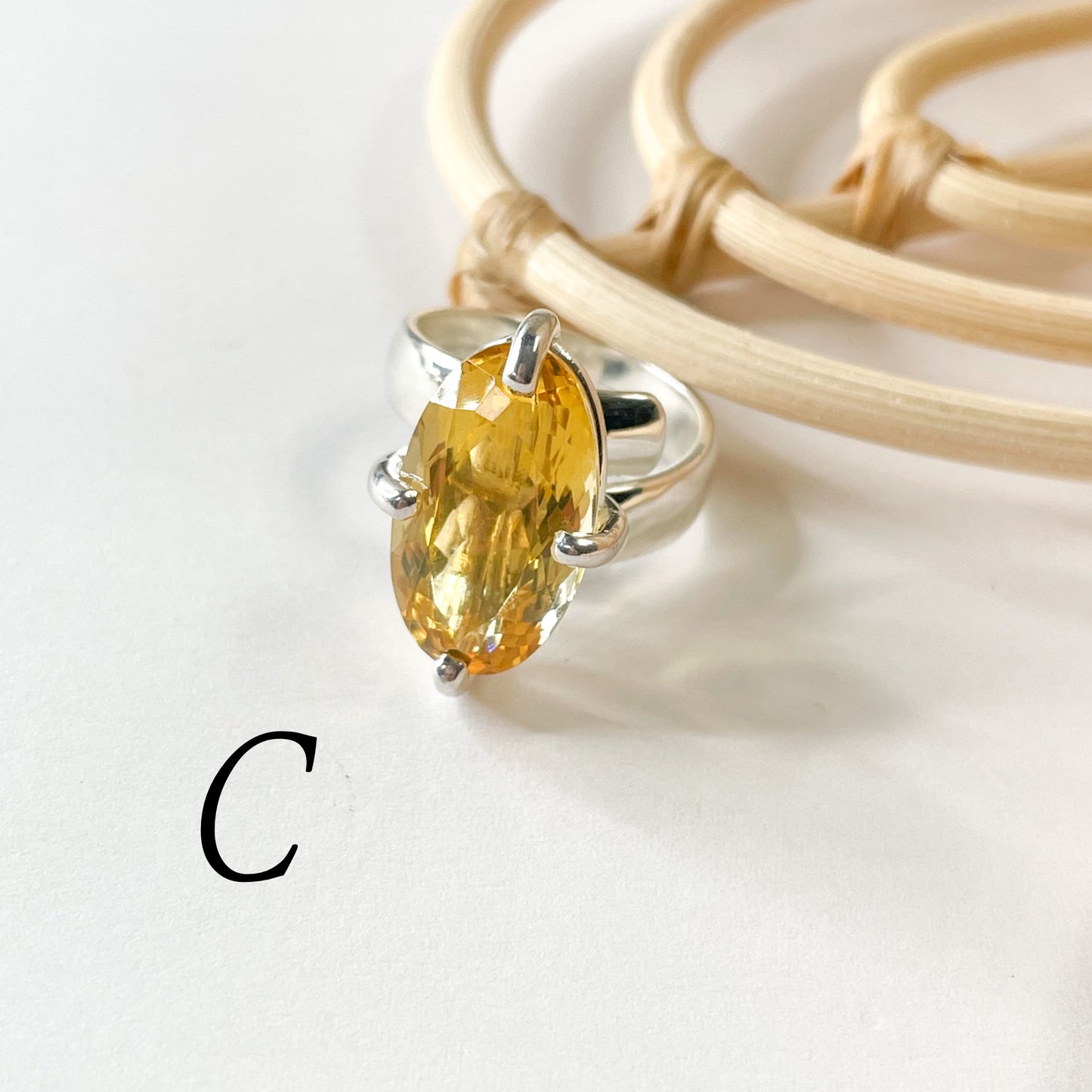 Faceted Citrine Prong Ring - Solid Sterling Silver