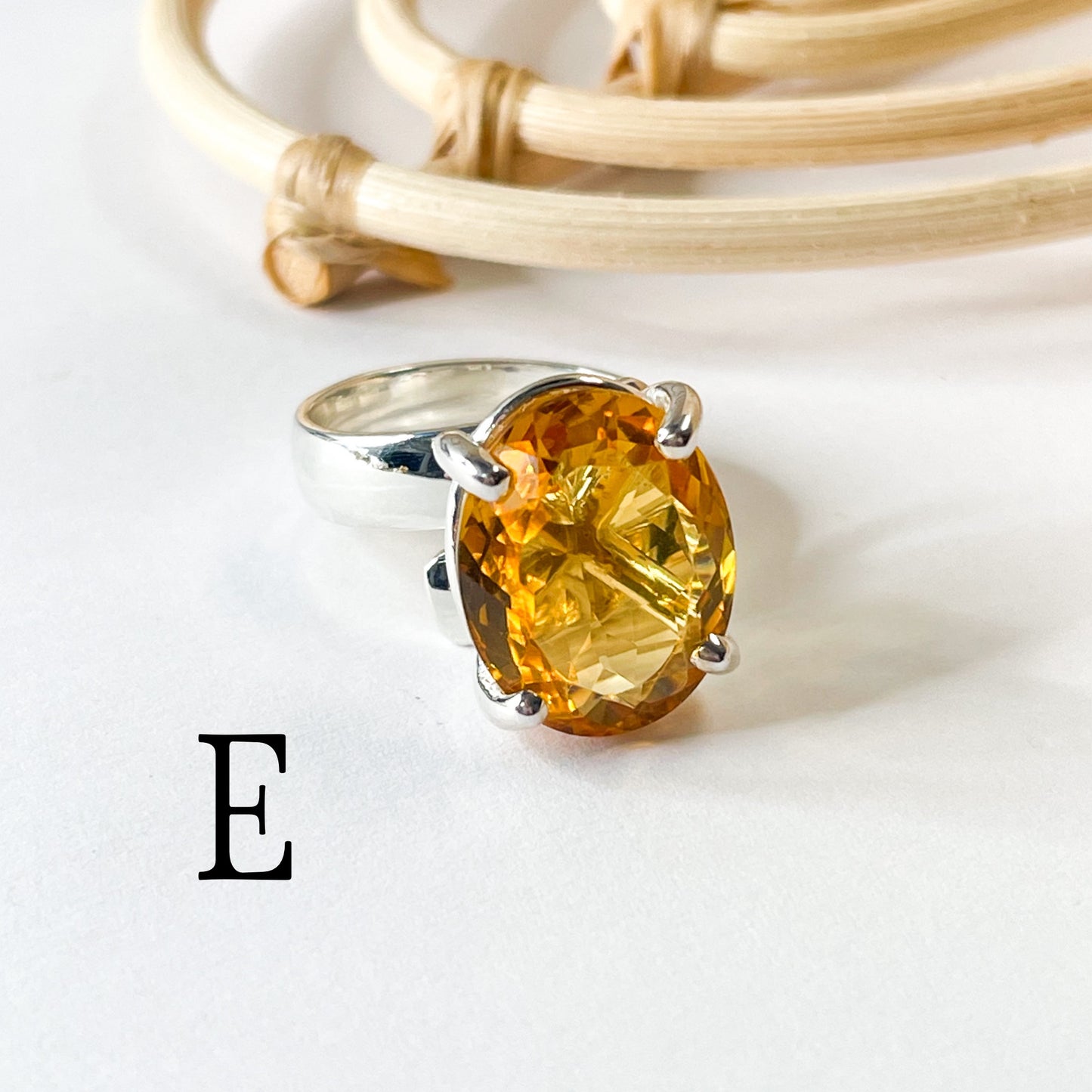Faceted Citrine Prong Ring - Solid Sterling Silver