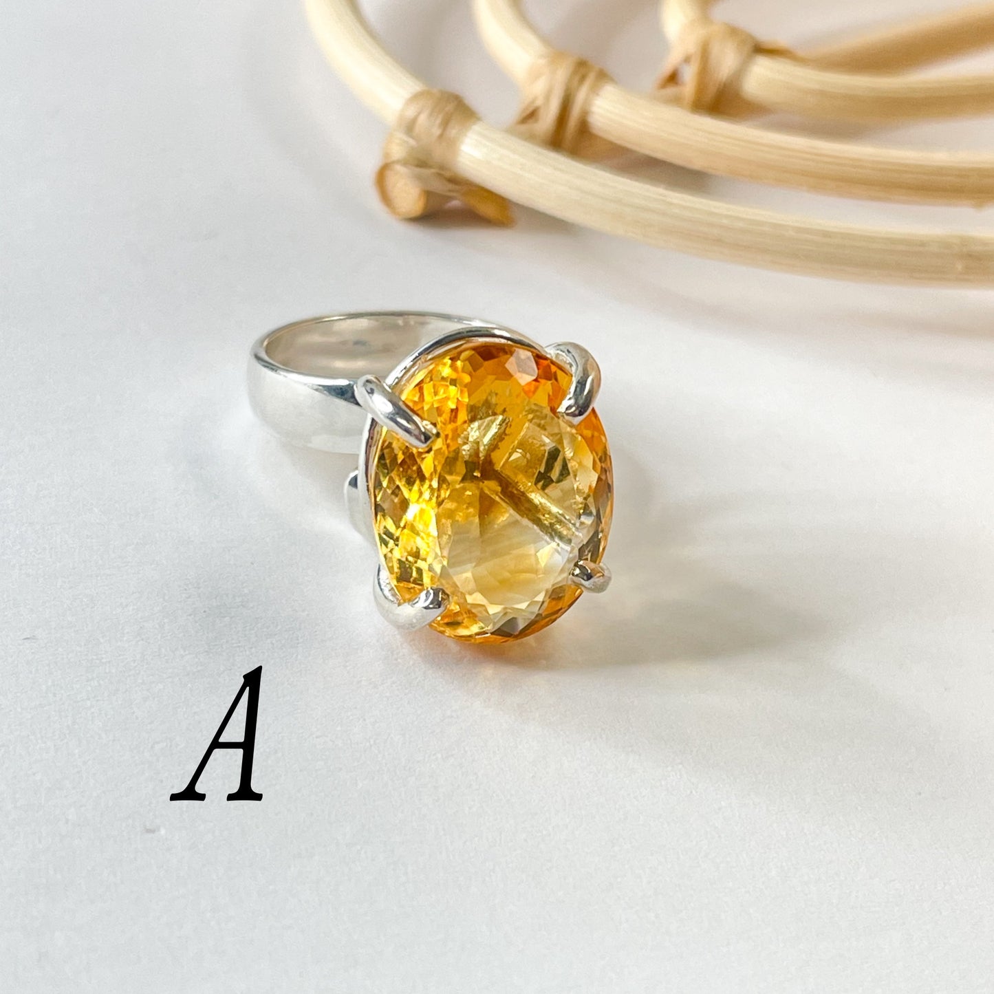 Faceted Citrine Prong Ring - Solid Sterling Silver