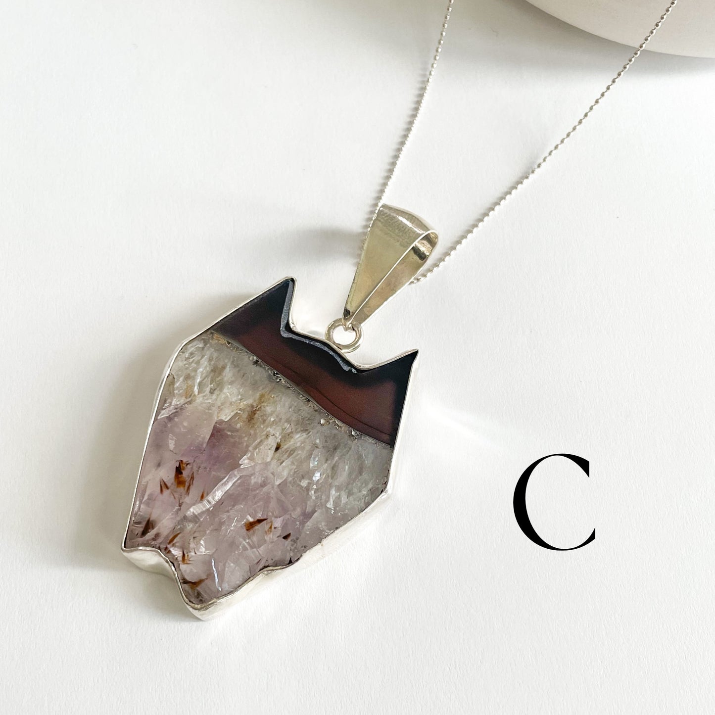 Large Amethyst Bat Pendant - Solid Sterling Silver