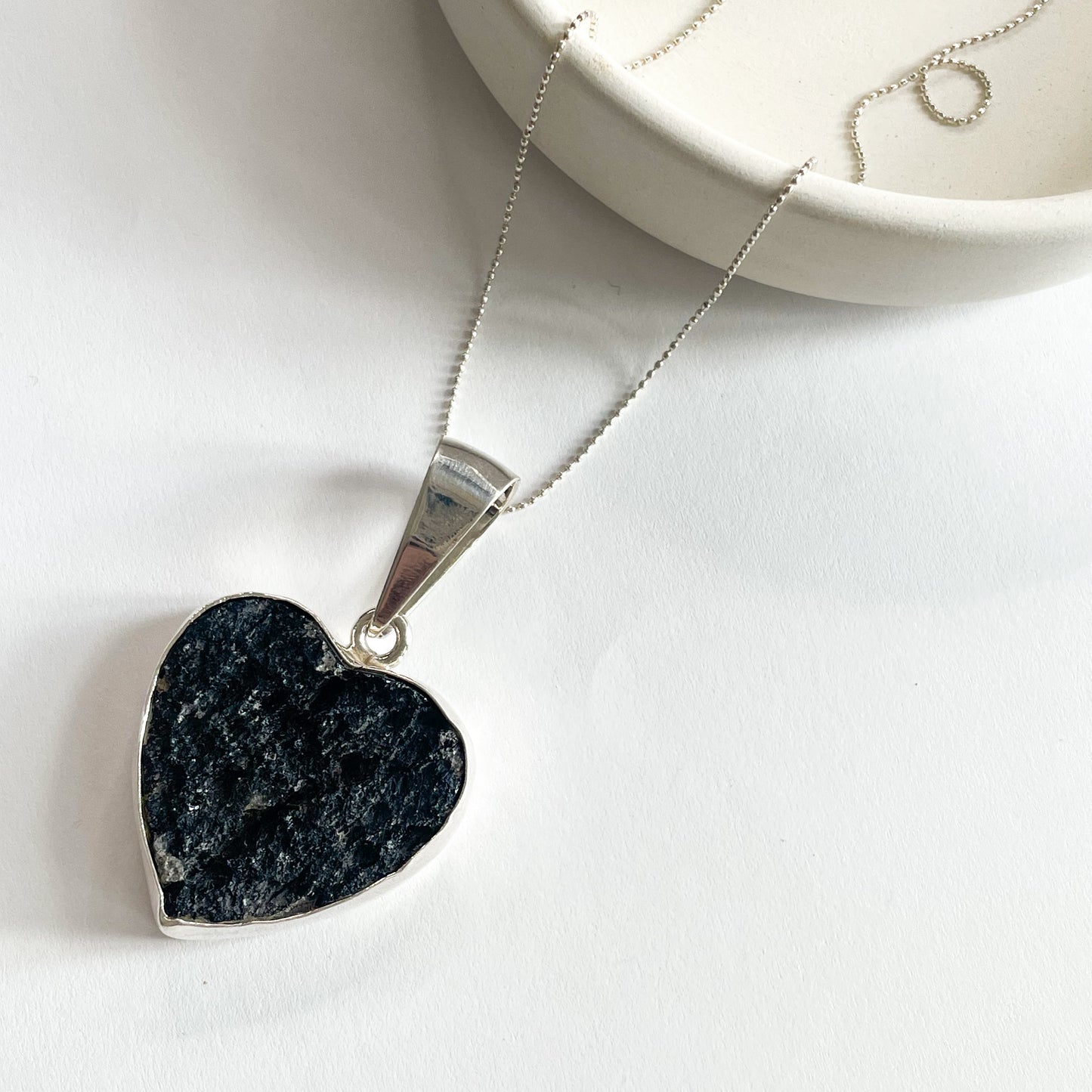 Tektite Heart Pendant - Solid Sterling Silver