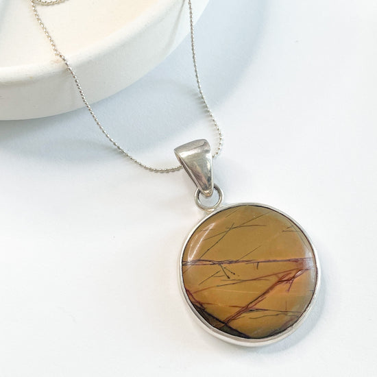 Load image into Gallery viewer, Red Creek Jasper Round Pendant - Solid Sterling Silver
