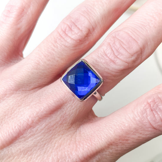 Royal Blue Mystical Glass Ring - Solid Sterling Silver
