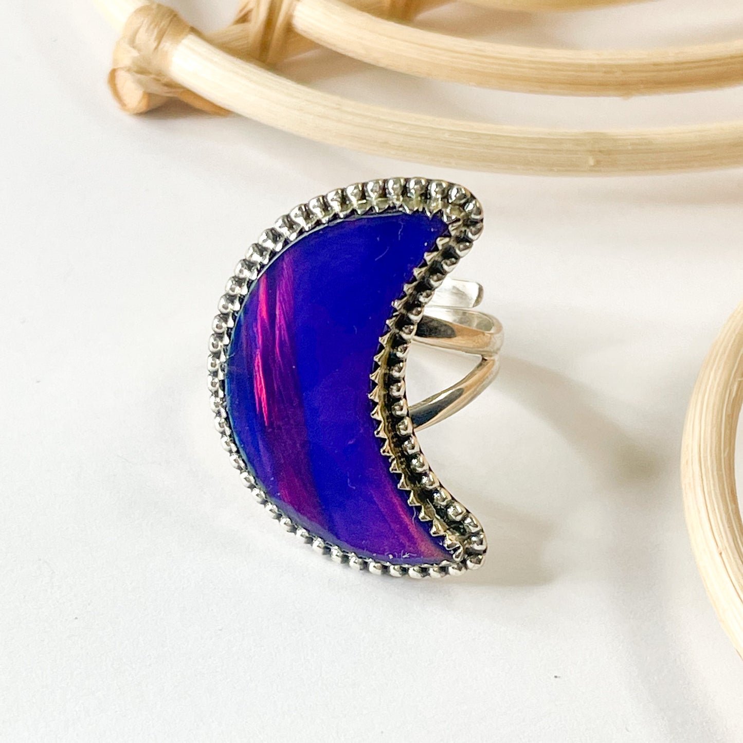 Purple Galaxy Moon Ring - Solid Sterling Silver