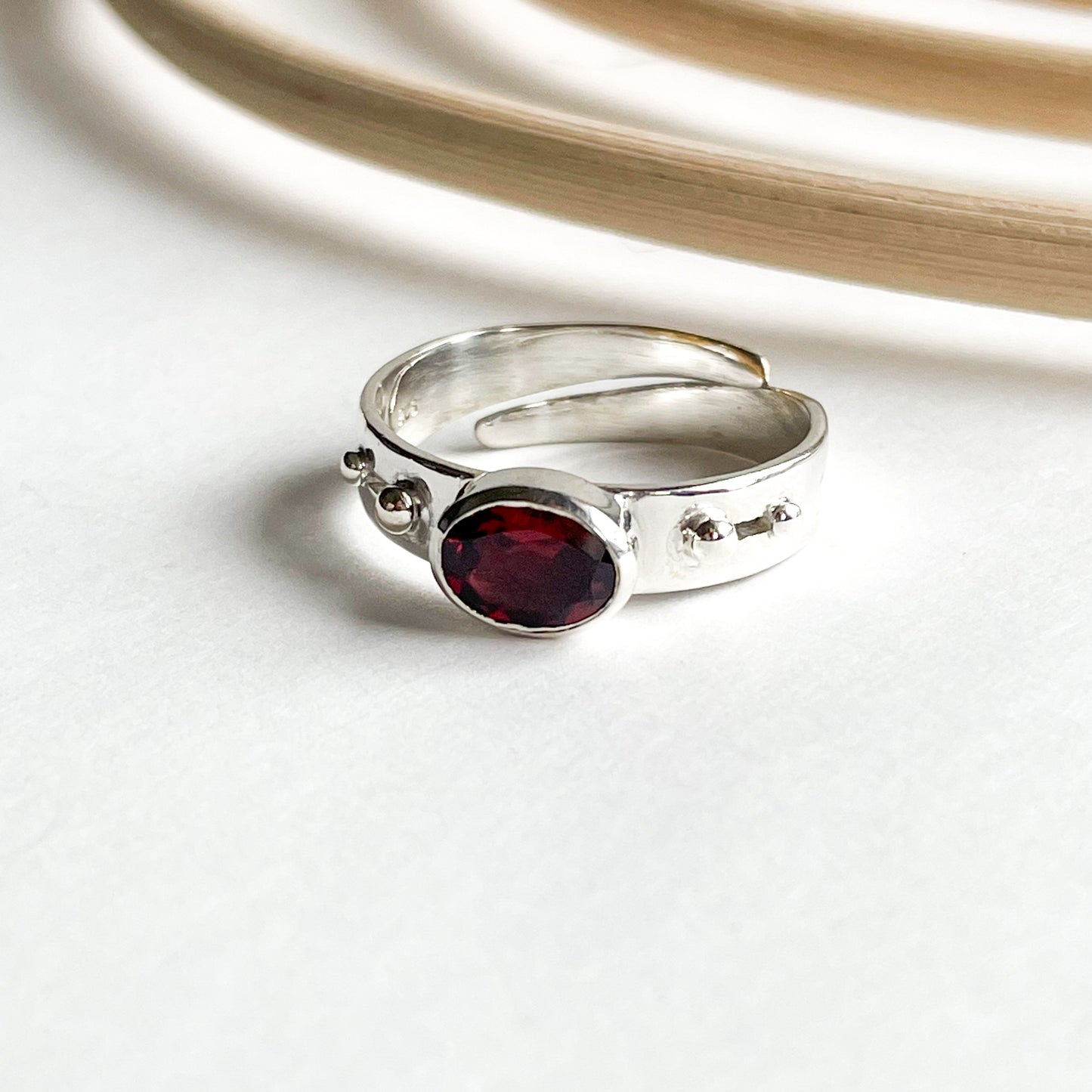 Load image into Gallery viewer, Dainty Garnet Cut Ring - Solid Sterling Silver
