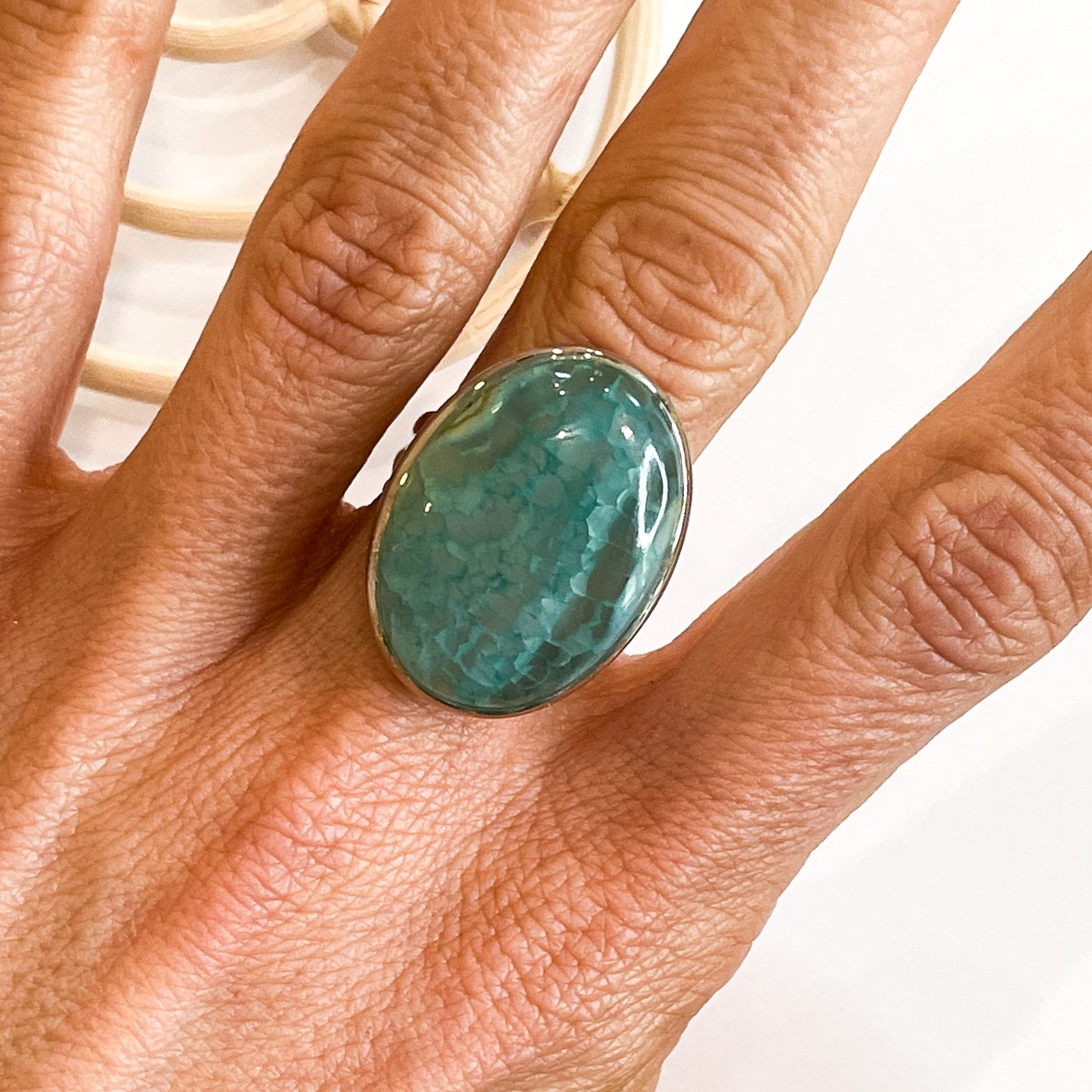 Green Dragon Stone Ring - Solid Sterling Silver