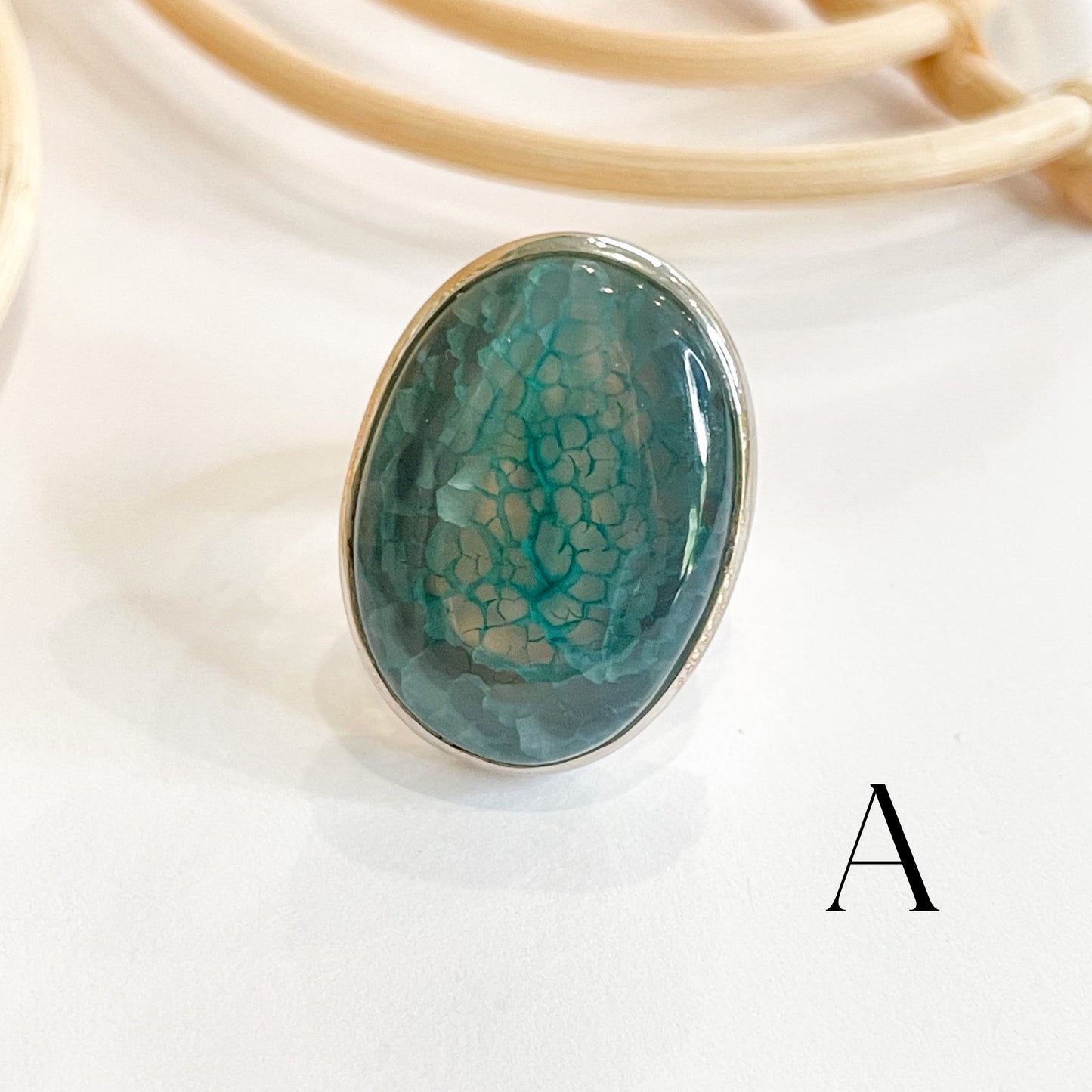 Green Dragon Stone Ring - Solid Sterling Silver