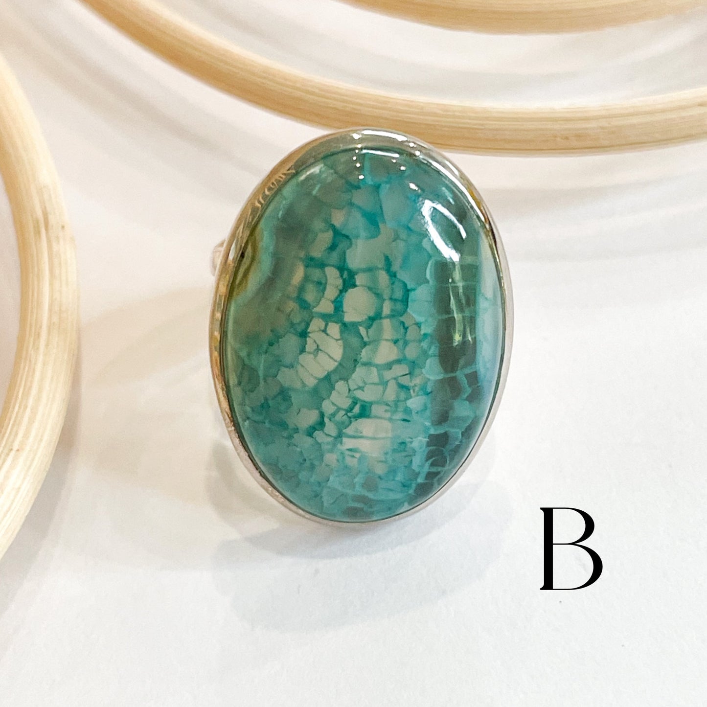 Green Dragon Stone Ring - Solid Sterling Silver