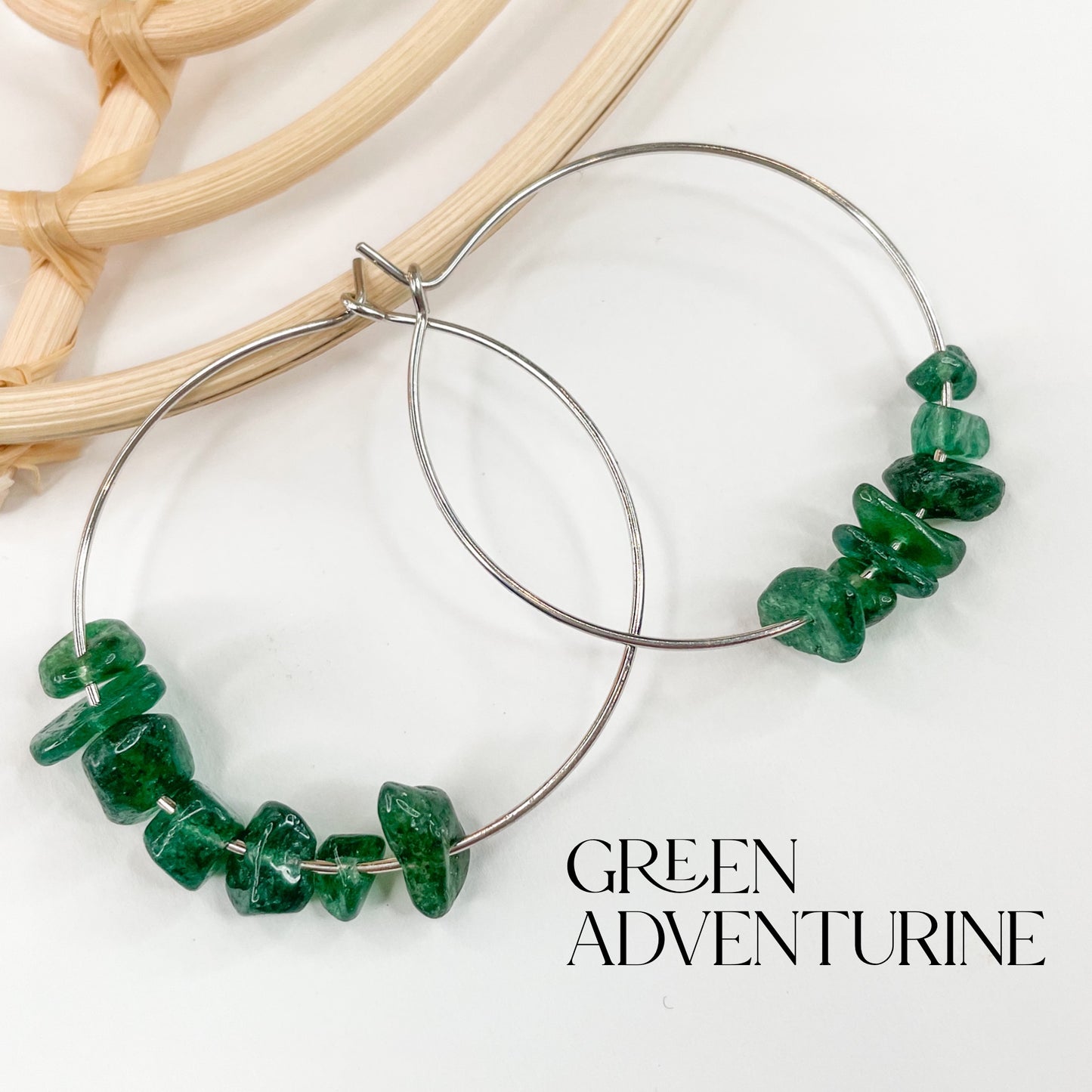 Green Aventurine Hoops - Solid Sterling Silver