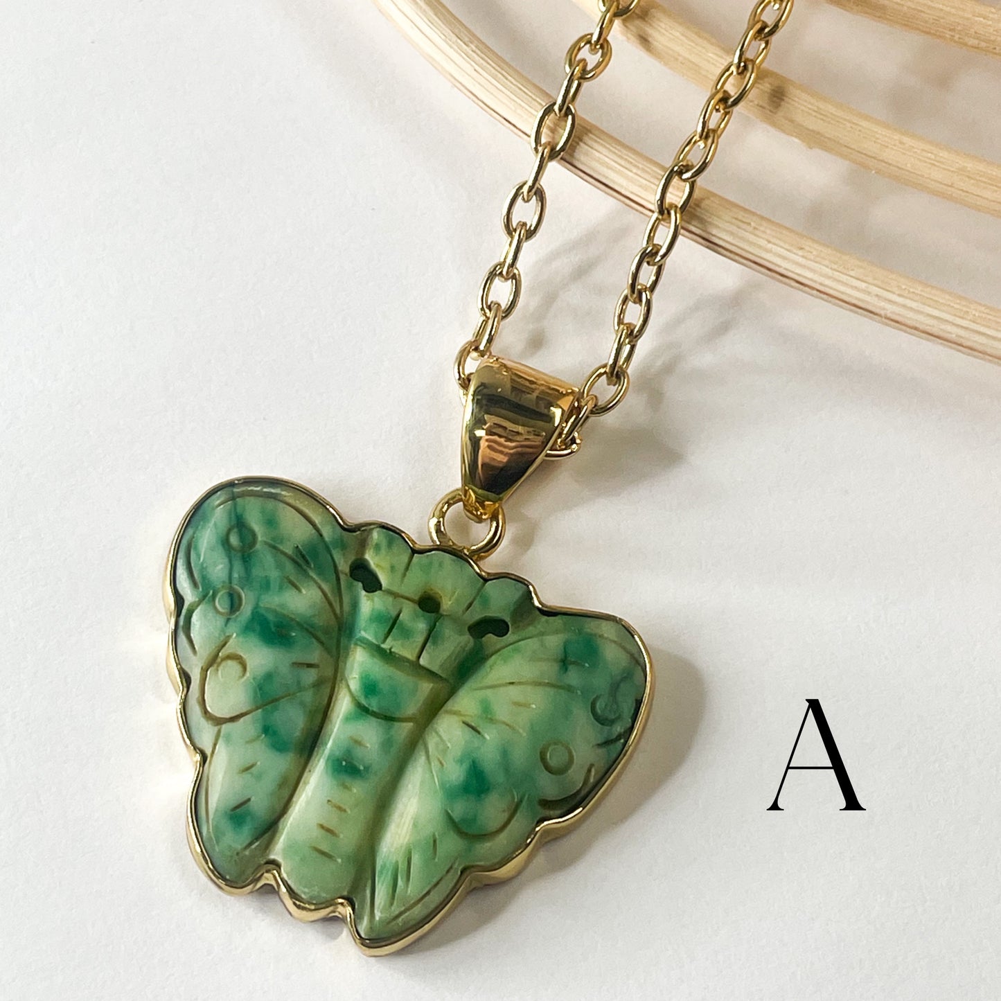 Carved Howlite Butterfly Pendant - Alchemia Gold