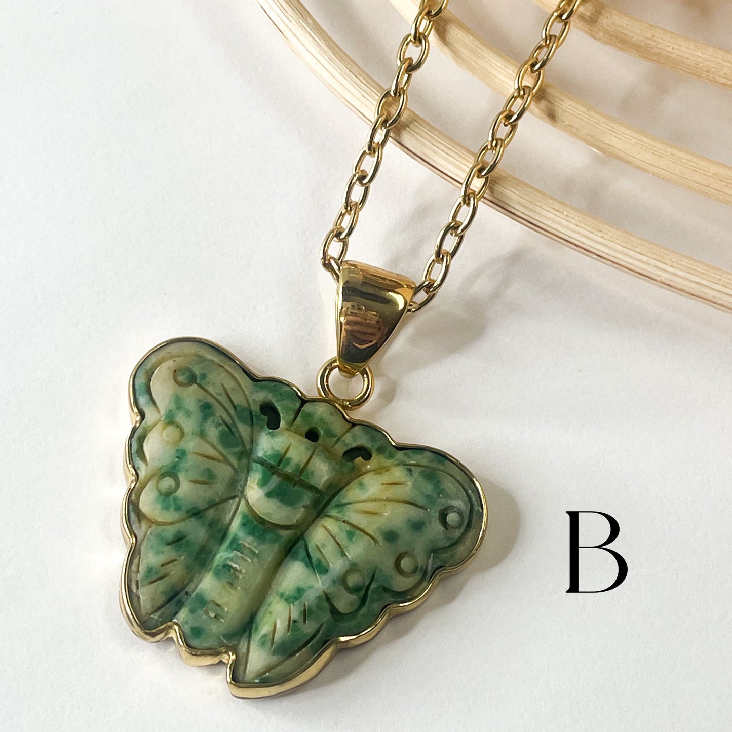 Carved Howlite Butterfly Pendant - Alchemia Gold