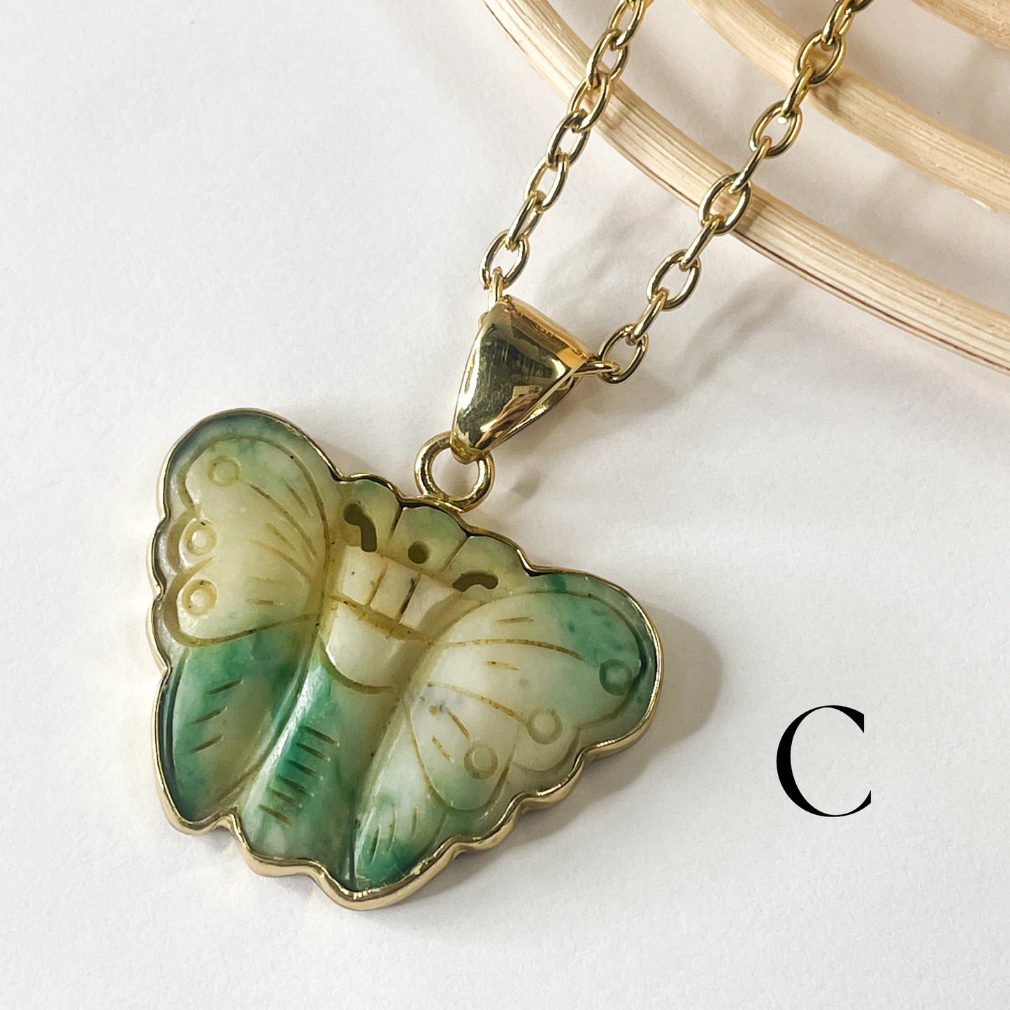 Carved Howlite Butterfly Pendant - Alchemia Gold