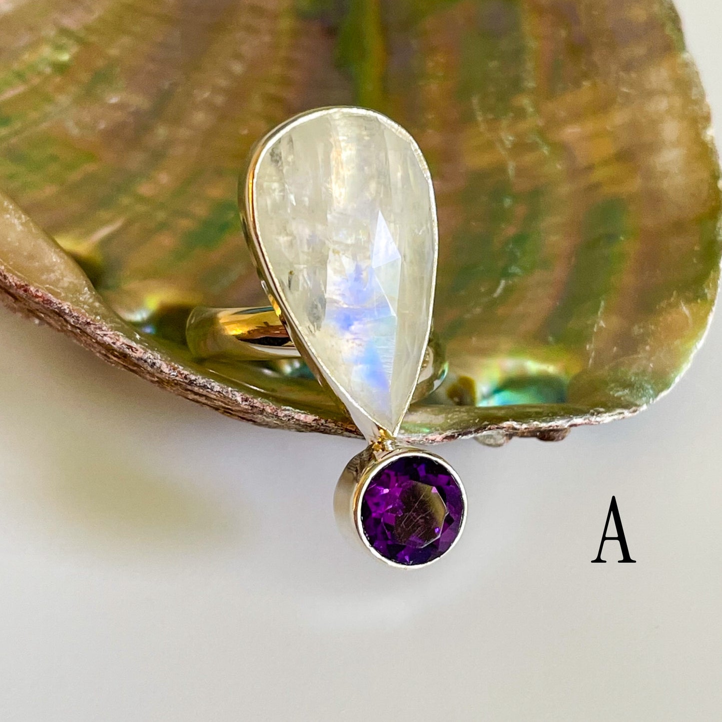 Explanation Mark Rainbow Moonstone Ring - Solid Sterling Silver