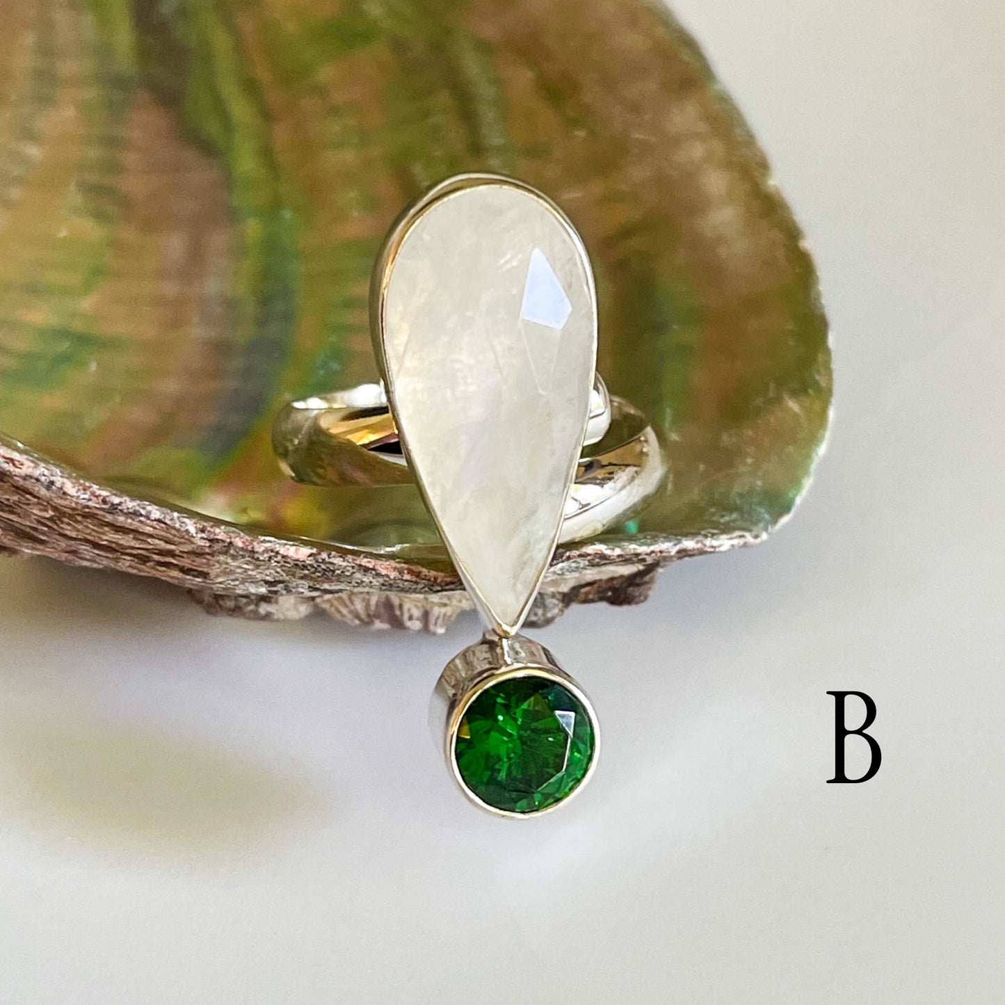Explanation Mark Rainbow Moonstone Ring - Solid Sterling Silver