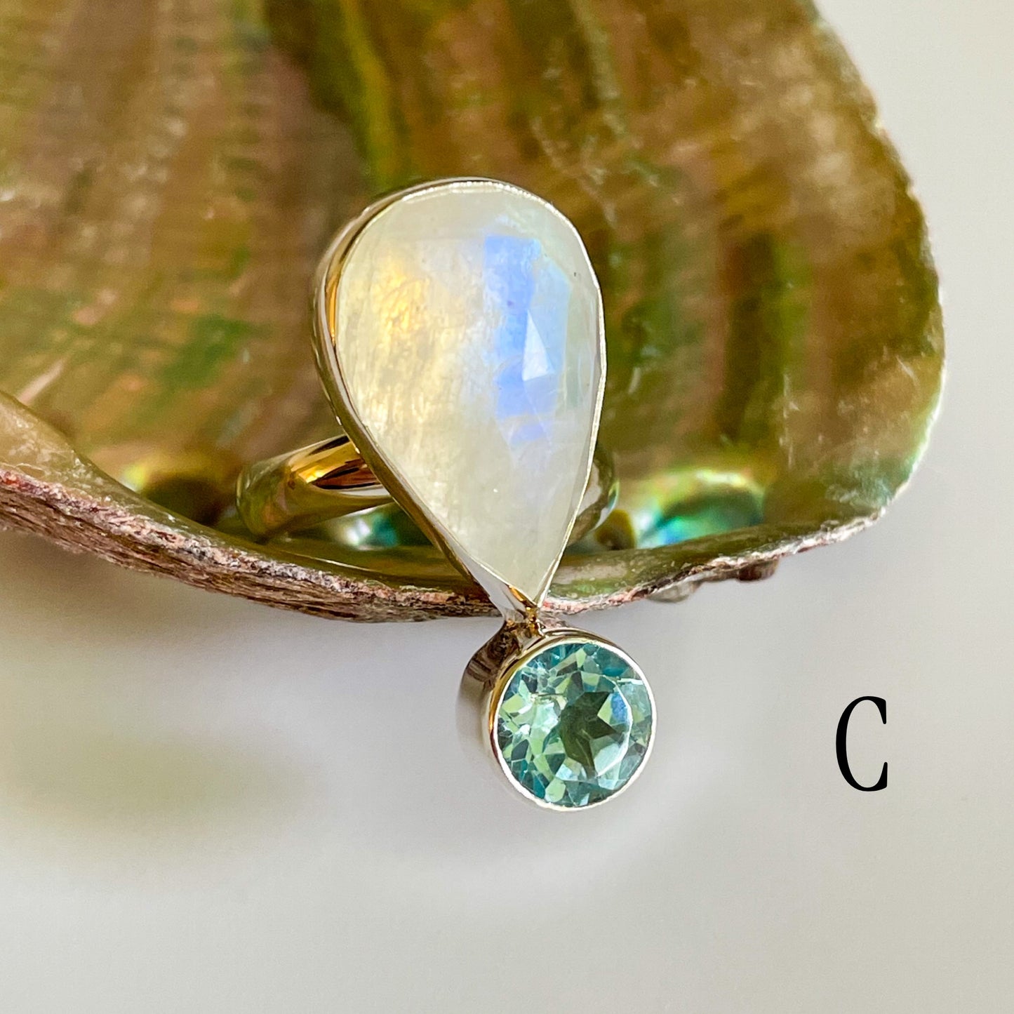Explanation Mark Rainbow Moonstone Ring - Solid Sterling Silver