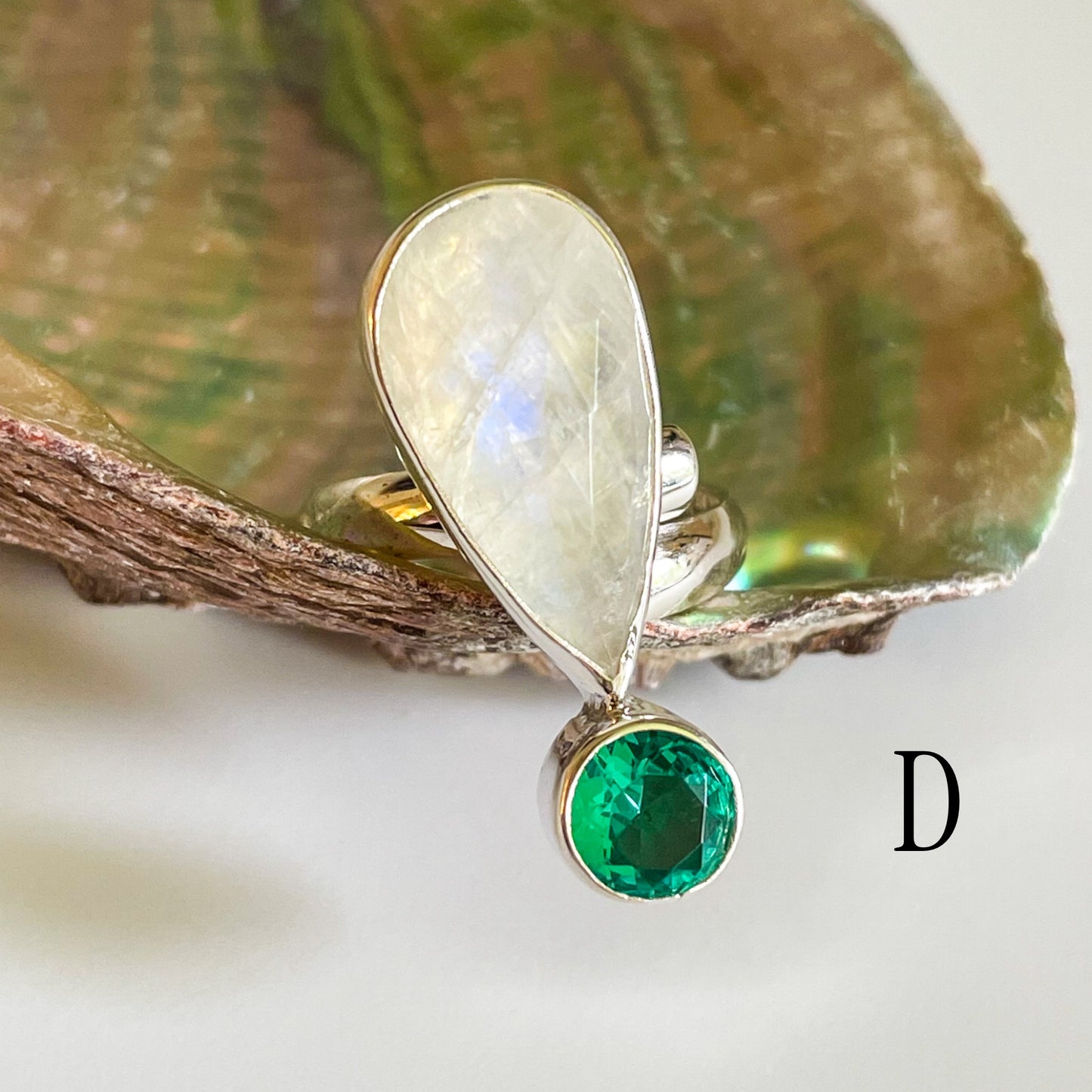 Explanation Mark Rainbow Moonstone Ring - Solid Sterling Silver