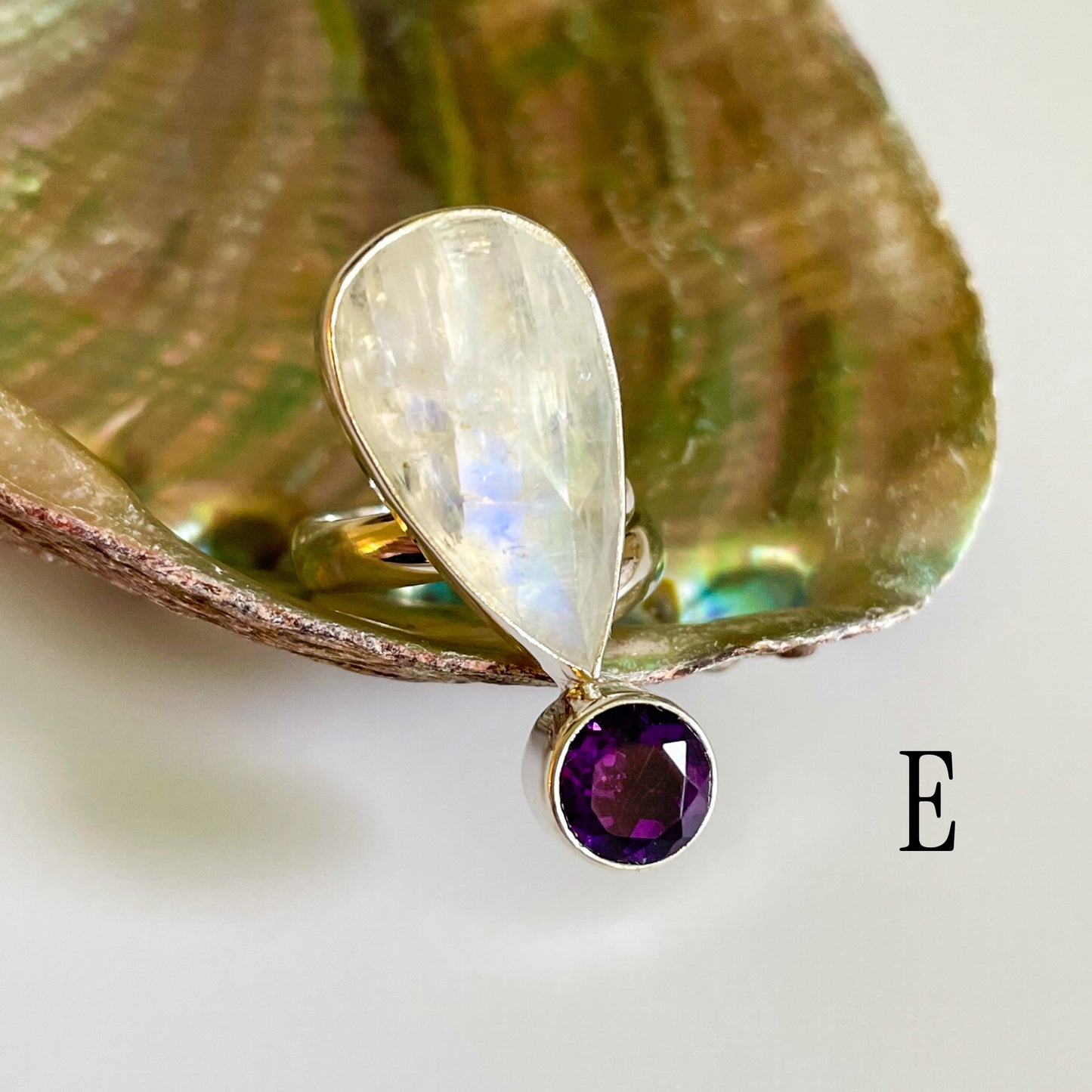 Explanation Mark Rainbow Moonstone Ring - Solid Sterling Silver