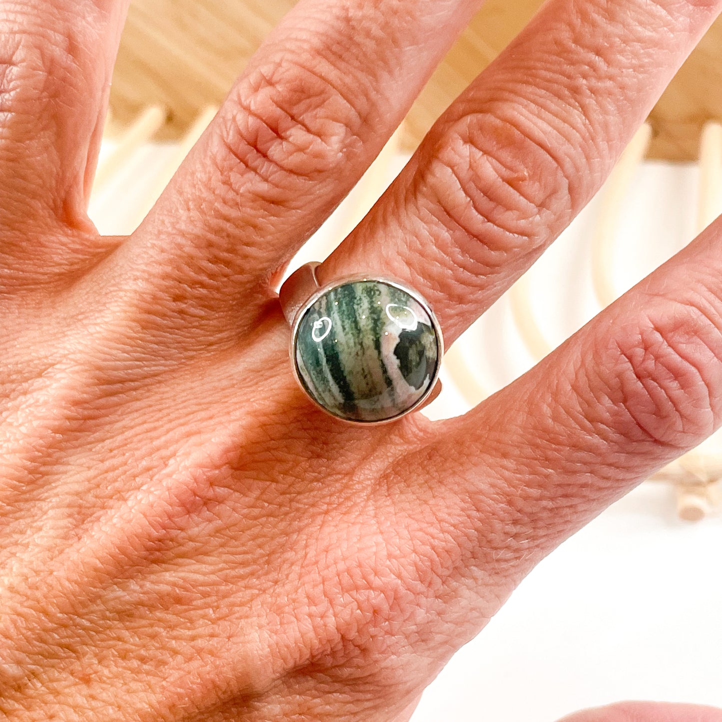 Ocean Jasper Round Ring - Both Metals